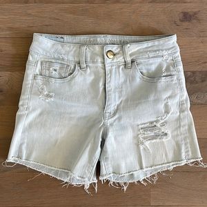 American Eagle Hi-Rise Shortie Light Destroyed jean shorts